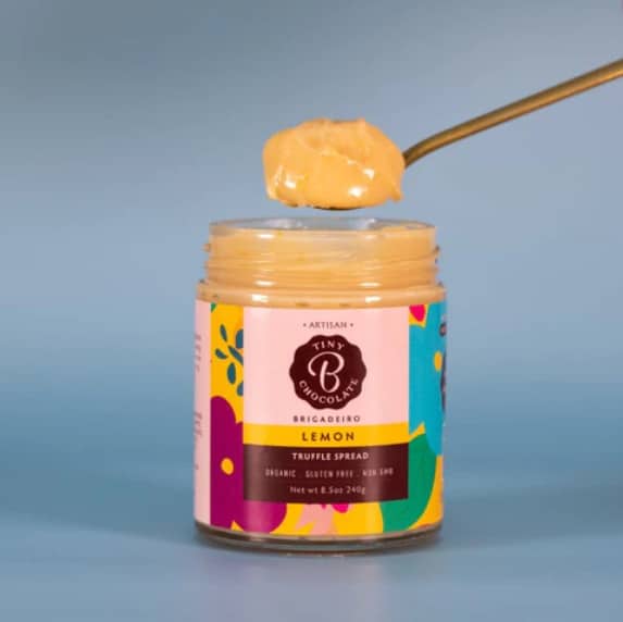 jar and spoonful of lemon truffle spread