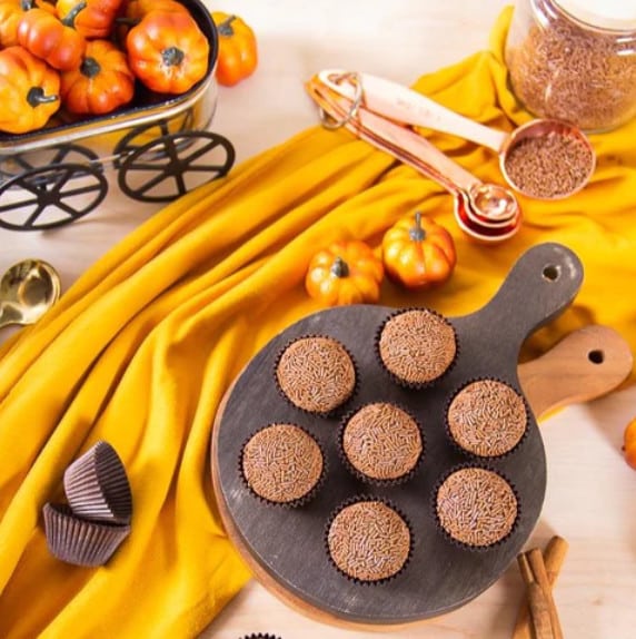 plate of chocolate and pumpkin spice latte truffles